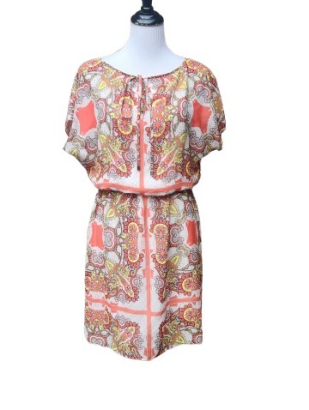 Antonio Melani Multicolor Paisley Print Blouson Dress Dolman Sleeves Lightweight